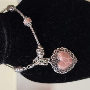 BRIGHTON PARK AVENUE SILVER PLATE PINK LEATHER HEART BRACELET
